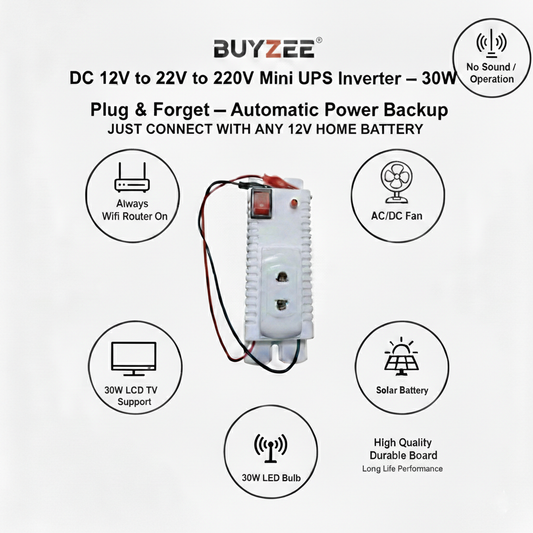 BUYZEE DC 12V to 220v mini ups- 30w inverter for wifi device, mobile charger,